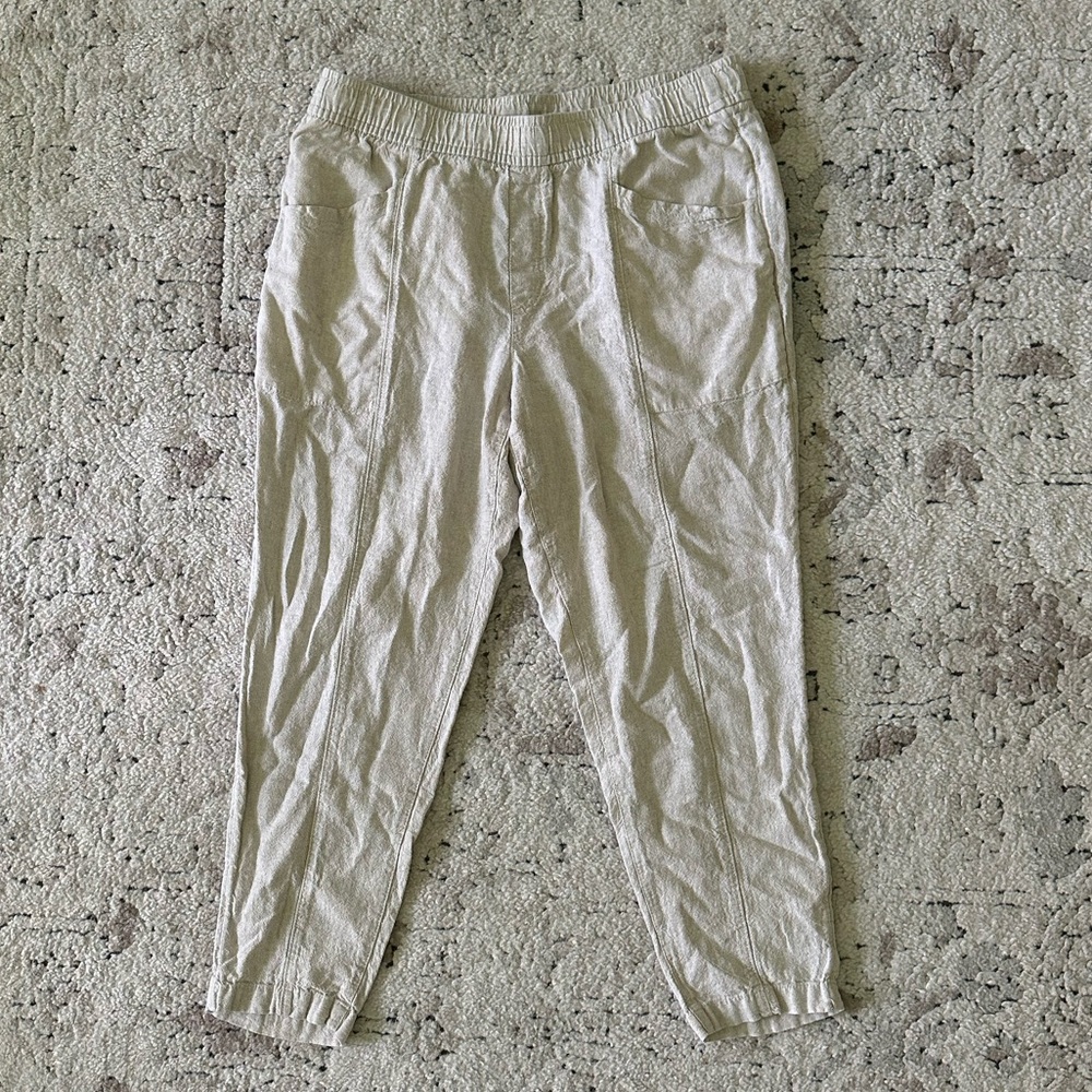 Cream linen blend pants